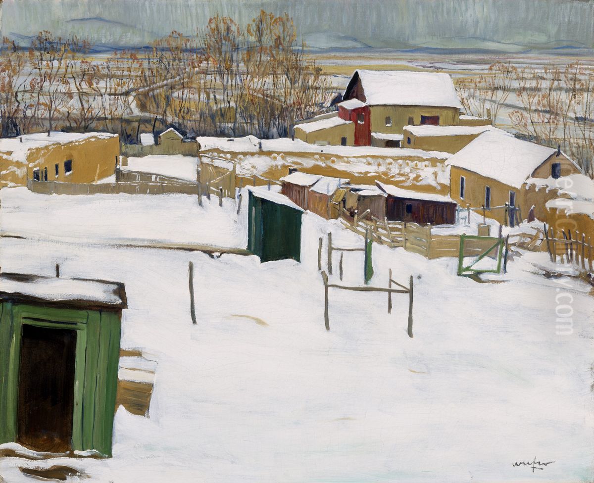 Taos in the Snow Oil Painting by Walter Ufer