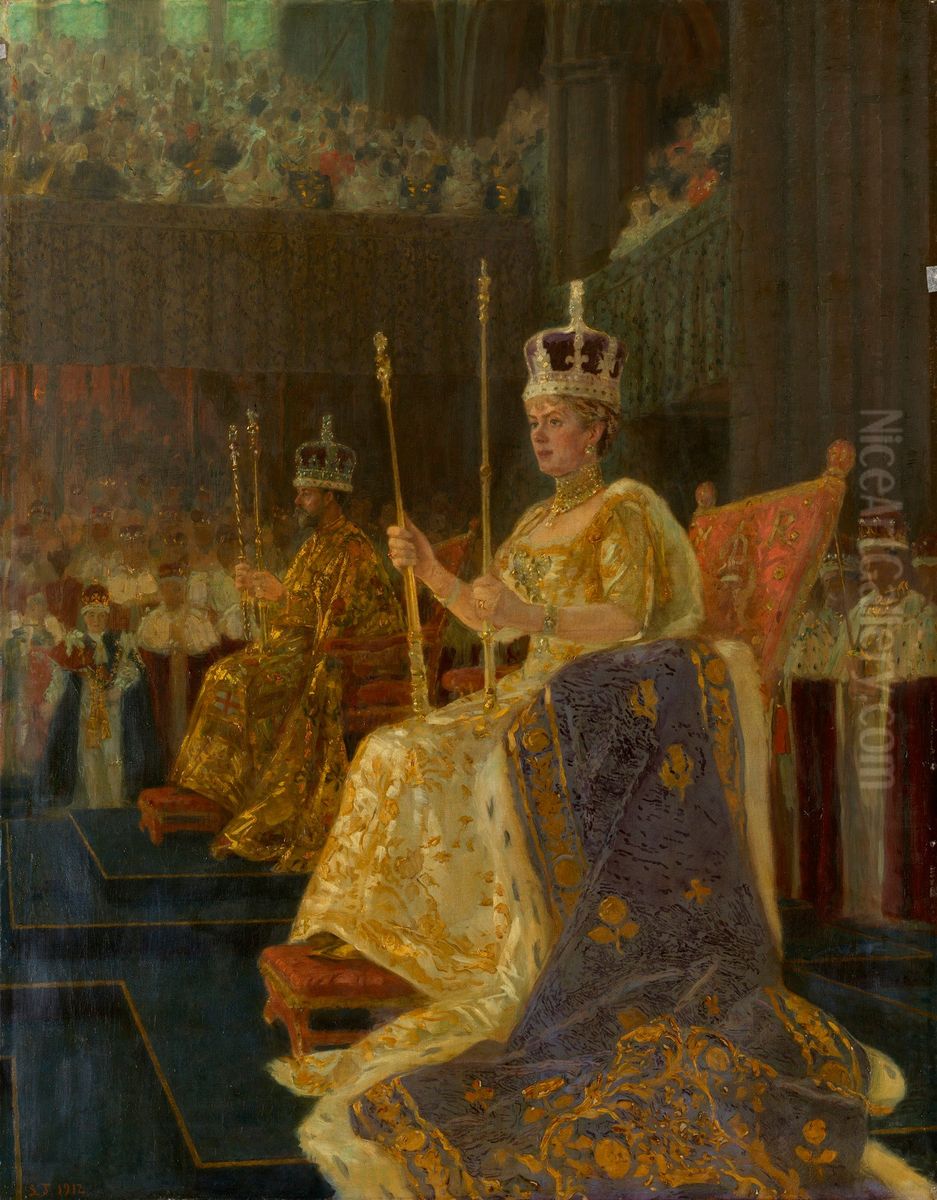 King George V and Queen Mary Enthroned Oil Painting by Laurits Tuxen
