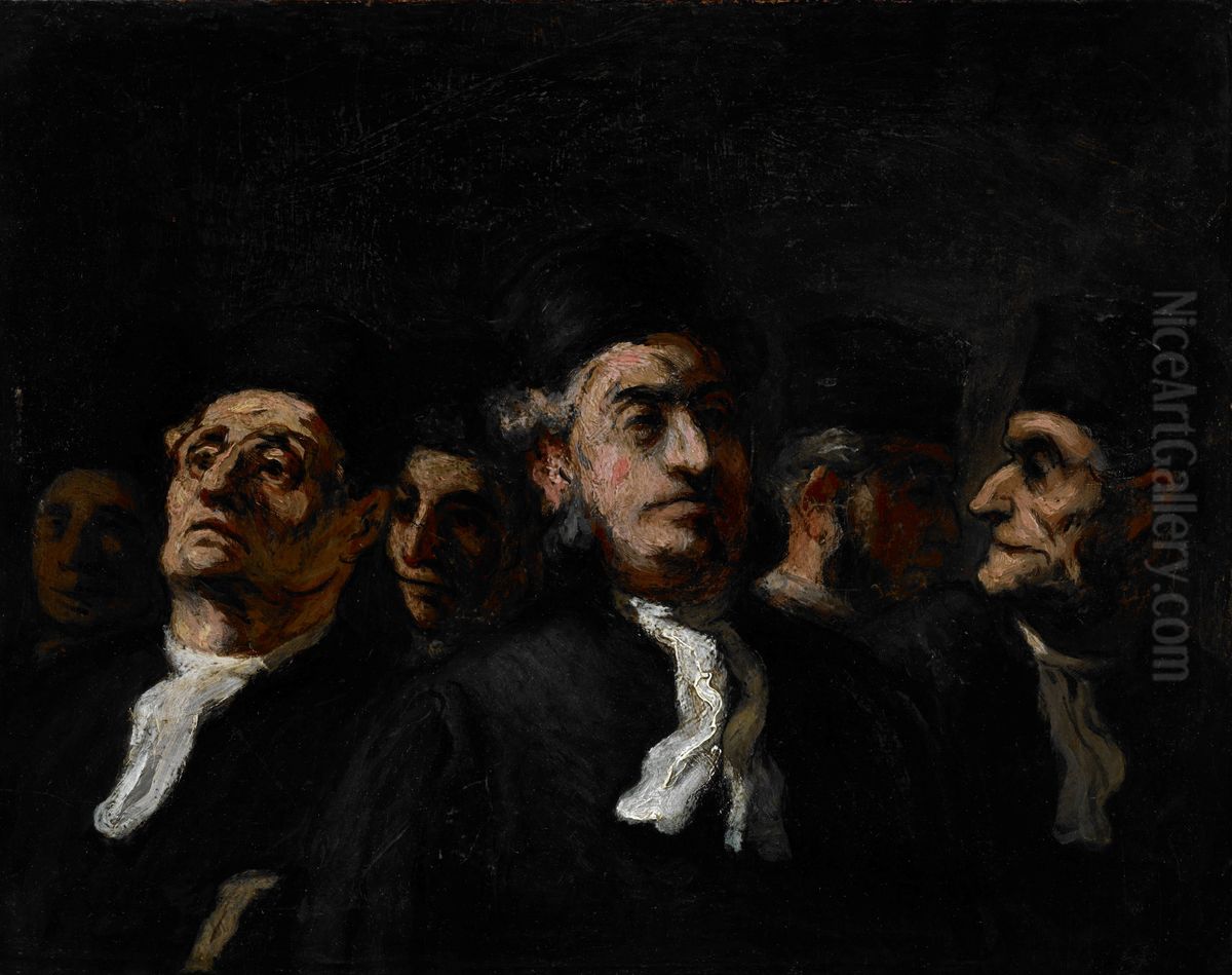 A Meeting of Lawyers Oil Painting by Honore Daumier