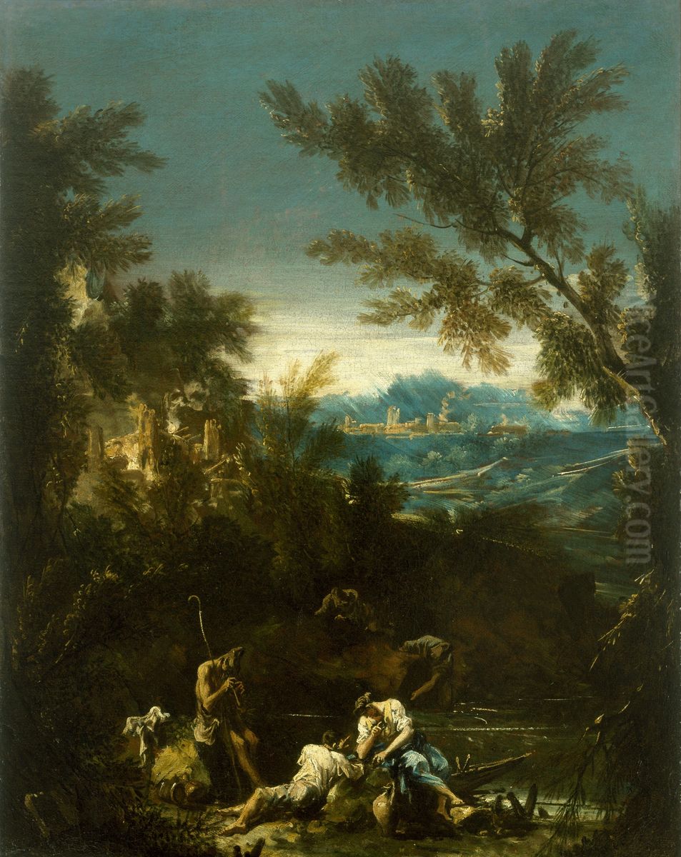 Landscape with Figures Oil Painting by Alessandro Magnasco