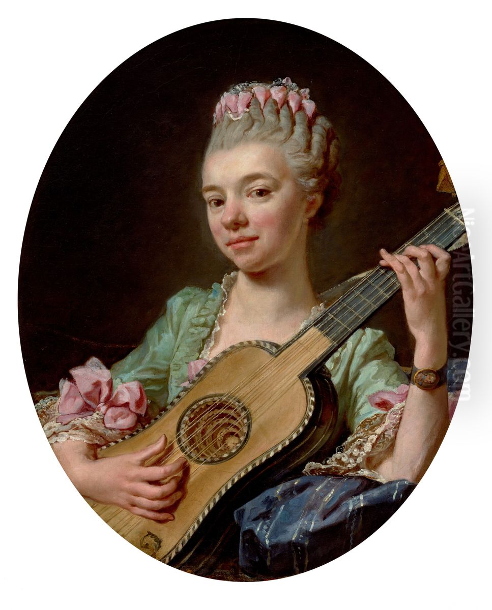 Young Woman with a Guitar Oil Painting by Jean-Bernard Restout