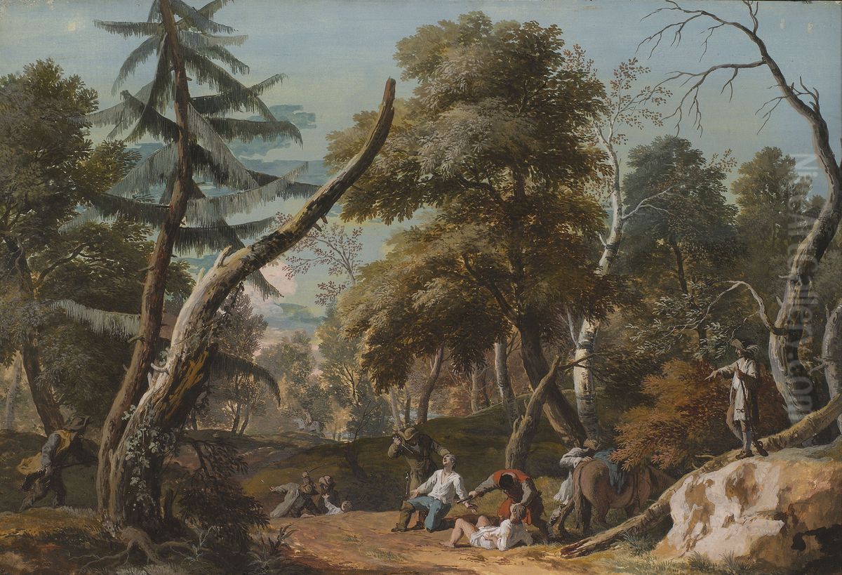 Woodland Scene with Bandits Oil Painting by Marco Ricci