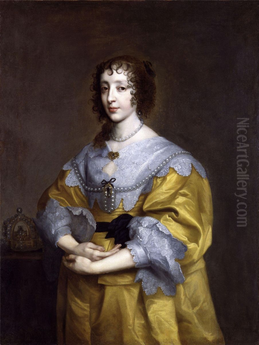 Portrait of Henrietta Maria de Bourbon, Queen of England (1609-1669) Oil Painting by Sir Anthony Van Dyck