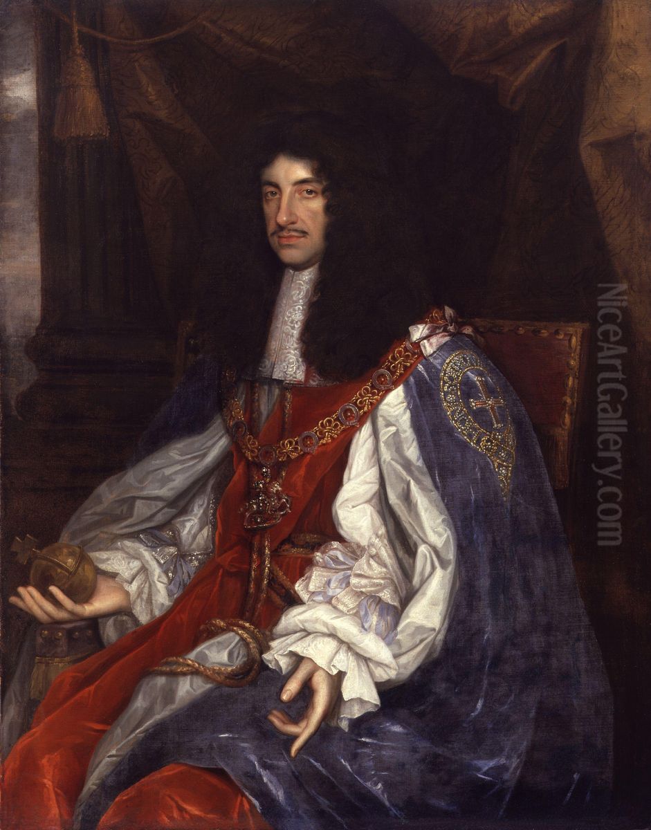 Portrait of Charles II in Garter Robes Oil Painting by John Michael Wright