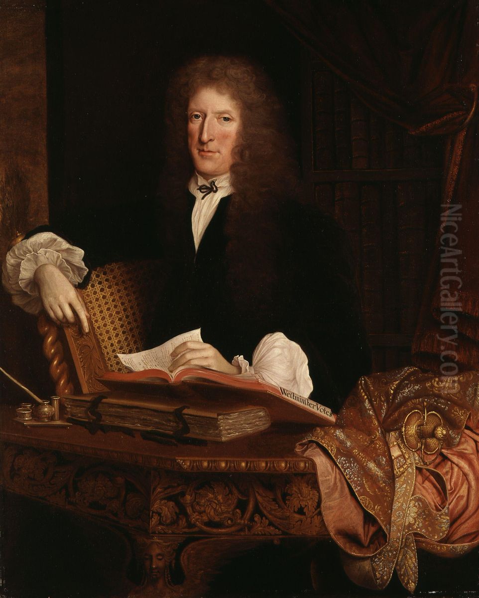 Portrait of Sir Roger L'Estrange (1616-1704) Oil Painting by John Michael Wright