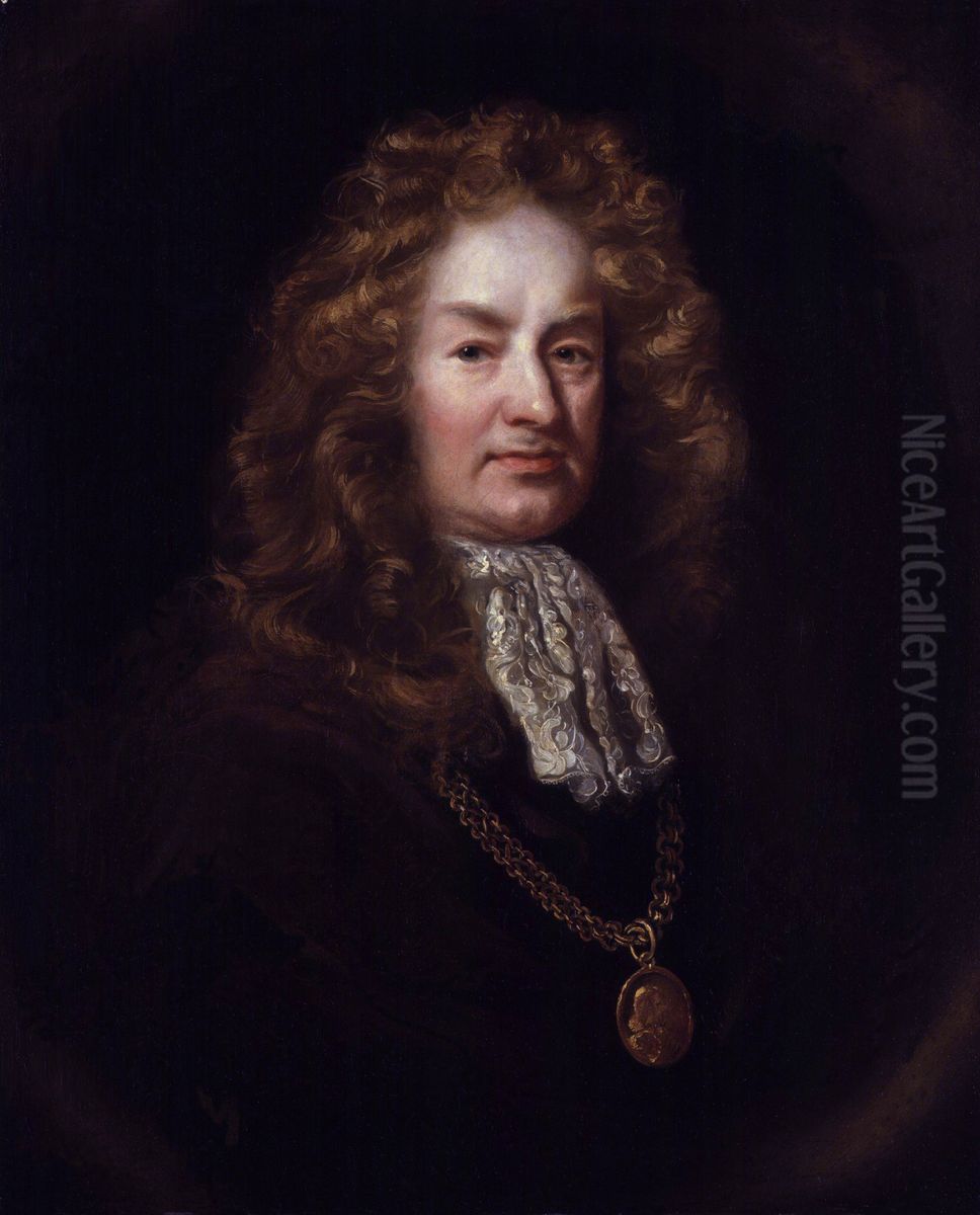 Elias Ashmole (copy after an original of 1687-1689) Oil Painting by John Riley