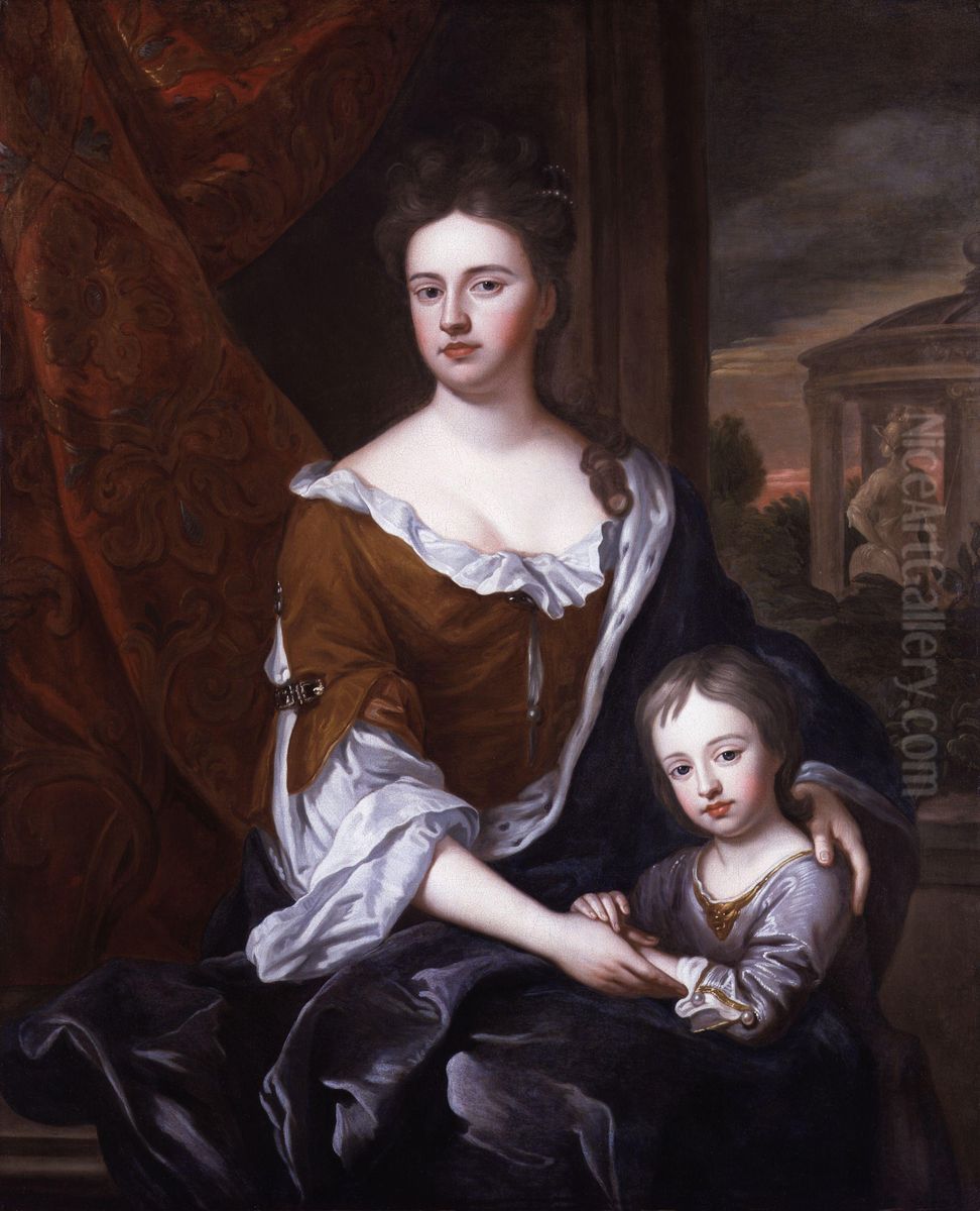Queen Anne with her son William, Duke of Gloucester Oil Painting by Godfrey Kneller