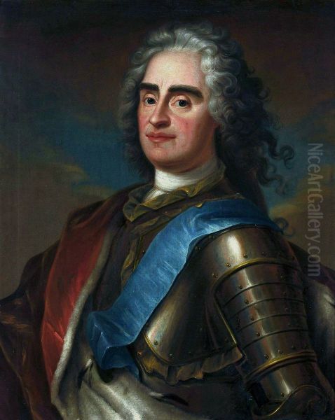 Portrait of Augustus II of Poland with the ribbon of the Order of the White Eagle. Oil Painting by Louis de Silvestre
