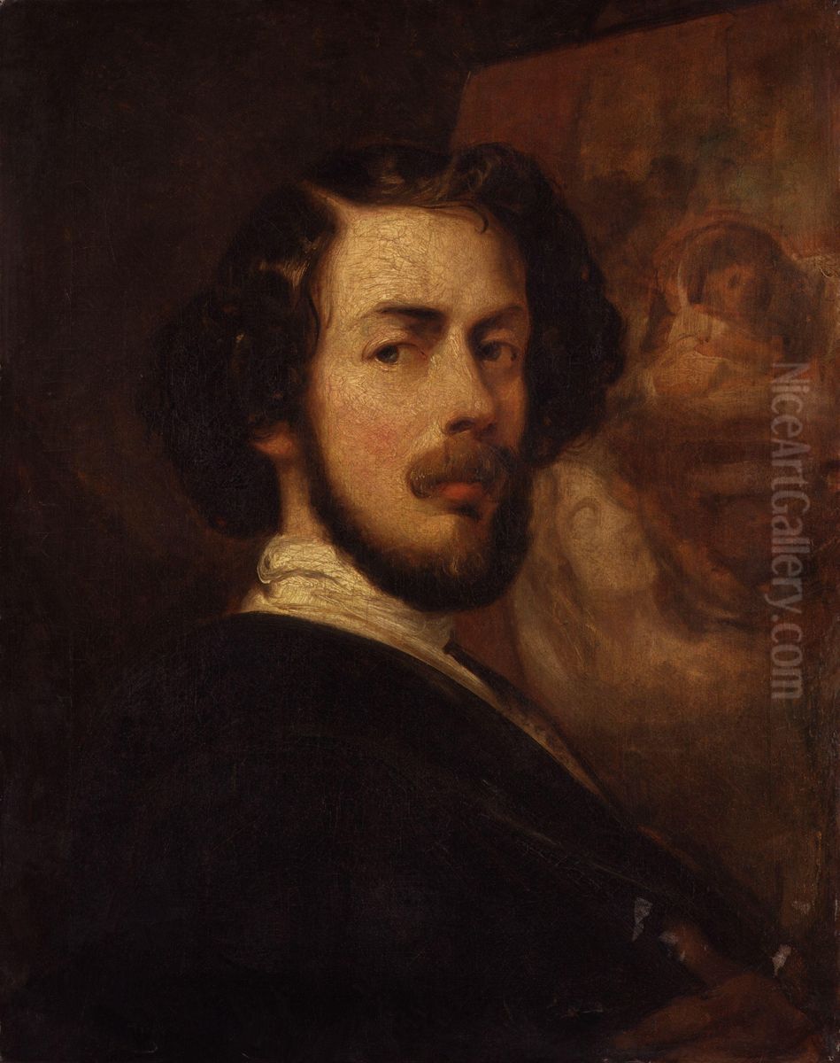 Self portrait of Thomas Jones Barker (1815-1882) Oil Painting by Thomas Jones Barker