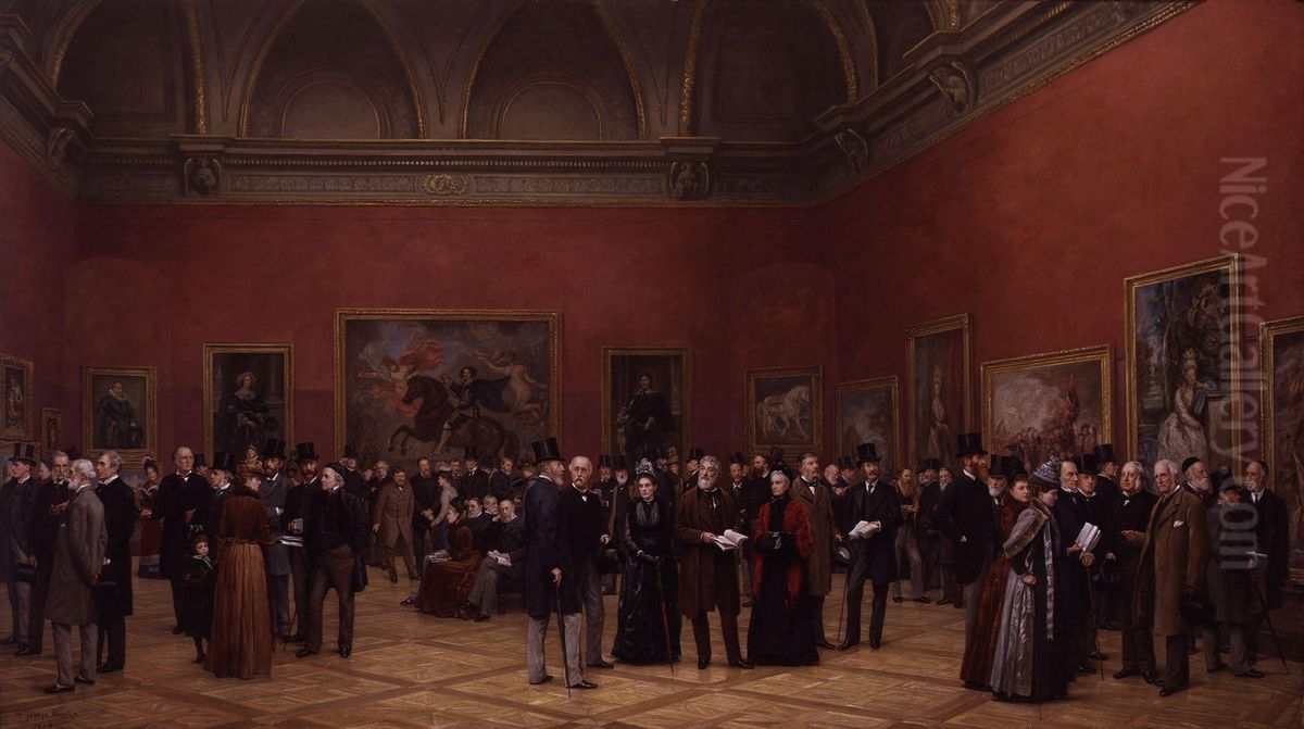 Private View of the Old Masters Exhibition, Royal Academy Oil Painting by Henry Jamyn Brooks