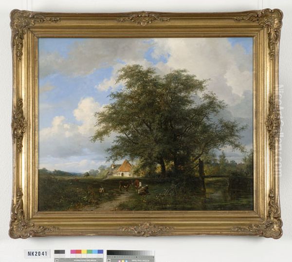 Landschap met boerderij en vee Oil Painting by Frans Arnold Breuhaus de Groot