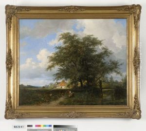 Landschap met boerderij en vee