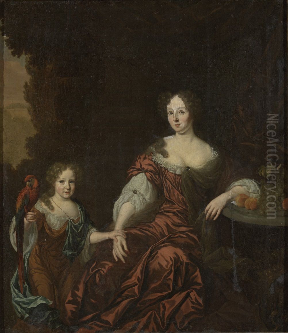 portrait of a lady with girl Oil Painting by Michiel van Musscher