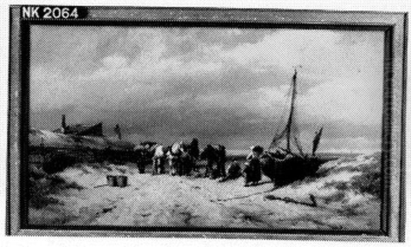 Vissers op het strand Oil Painting by Johannes Hermanus Barend Koekkoek