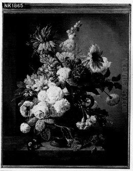 Stilleven met bloemen in een vaas Oil Painting by Anthony Oberman
