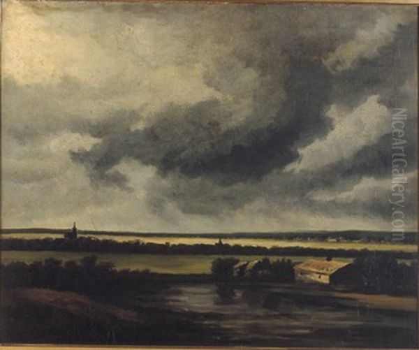 Vergezicht met een bewolkte lucht Oil Painting by Georges Michel