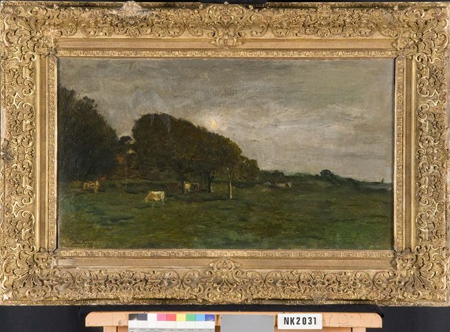 Landscape with cows by moonlight Oil Painting by Charles-Francois Daubigny