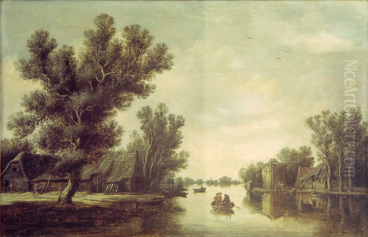 Boerderijen aan het water Oil Painting by Pieter de Neyn