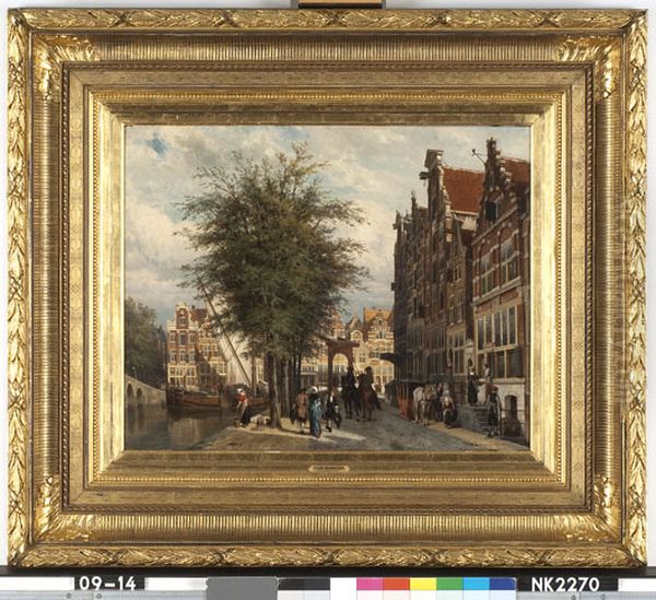 Gracht in Amsterdam Oil Painting by Cornelis Springer