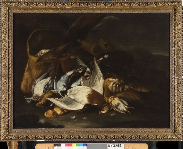 Stilleven met dode vogels en een weitas Oil Painting by Franz Werner Tamm