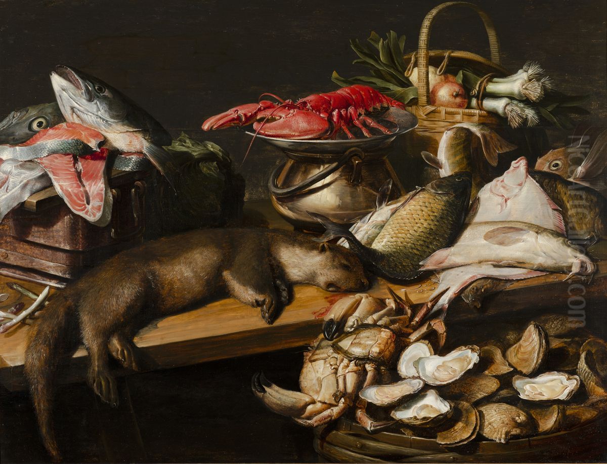 Stilleven met vis, groenten en een bever Oil Painting by Frans Snyders