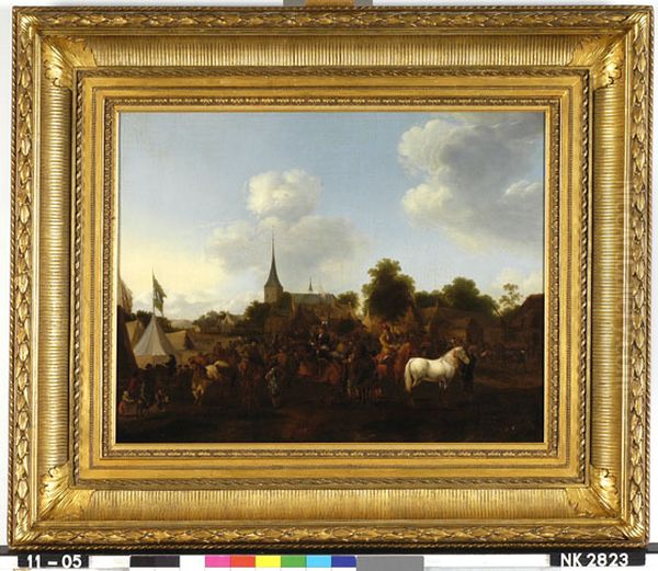 Paardenmarkt te Valkenburg Oil Painting by Philips Wouwerman