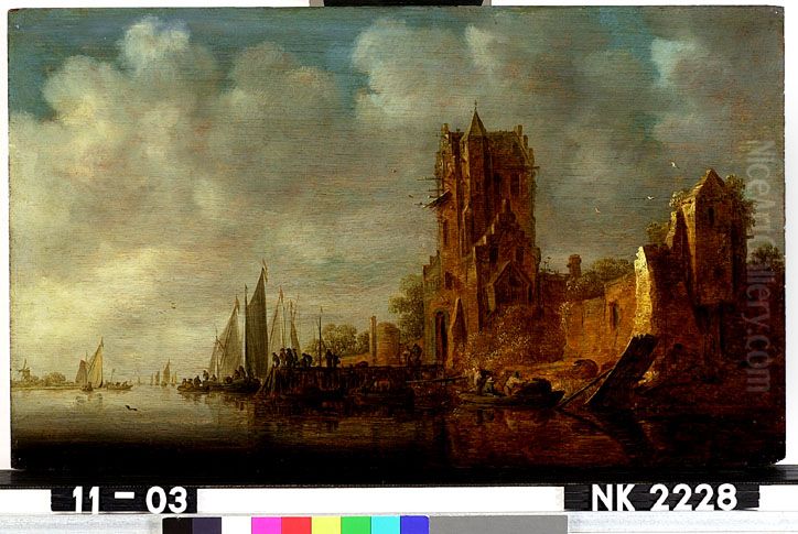 River landscape with the Utrecht Pellecussenpoort Oil Painting by Jan van Goyen
