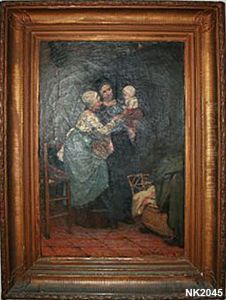 Interieur met twee vrouwen en een kind