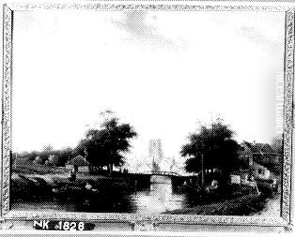 Gezicht op een Nederlandse stad Oil Painting by Charles Henri Leickert