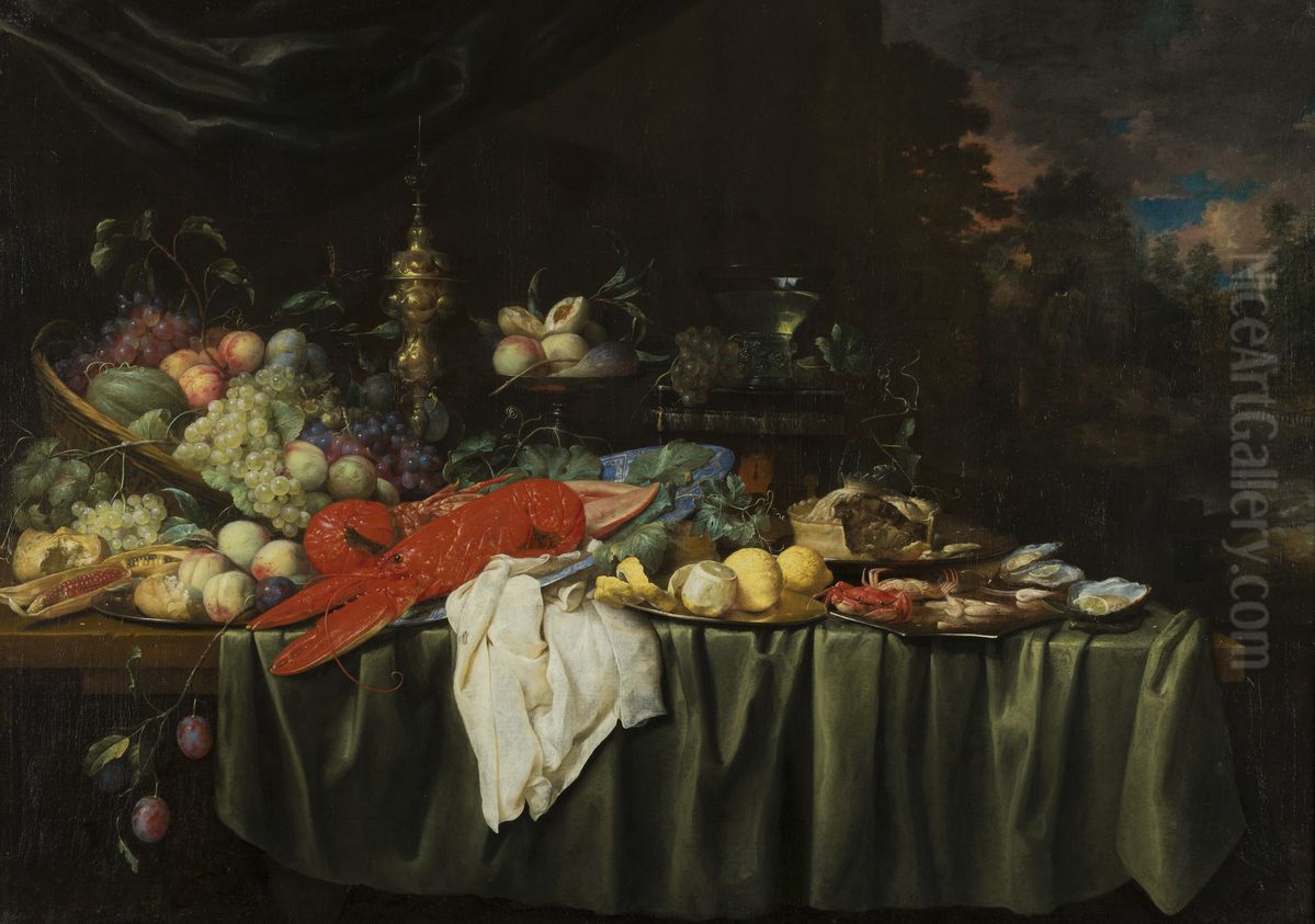 Stilleven met kreeft en fruit Oil Painting by Joris Van Son