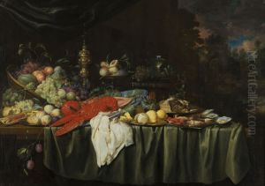 Stilleven met kreeft en fruit