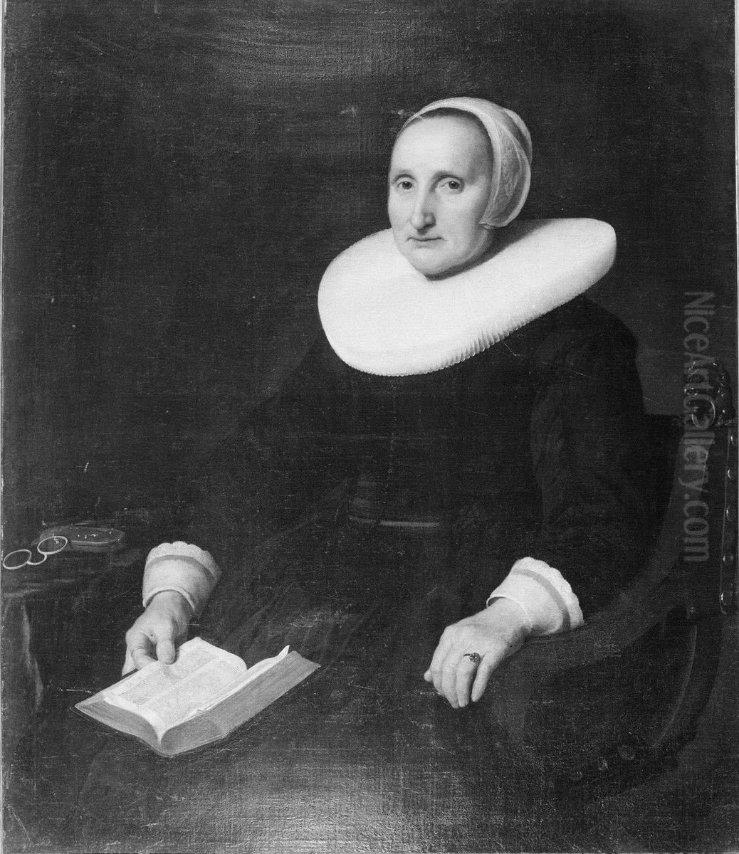 Vrouw zittend in stoel met boek Oil Painting by Ferdinand Bol