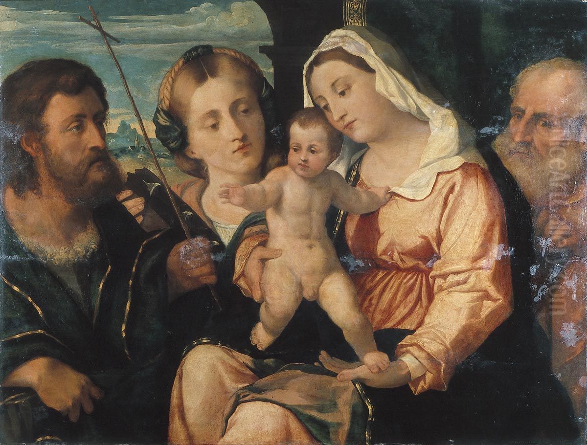 De Heilige Familie met Johannes de Doper en de Heilige Catharina Oil Painting by Palma Vecchio