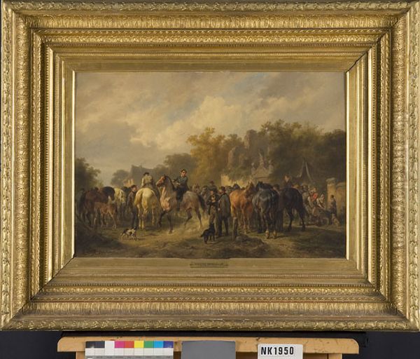 Een paardenmarkt Oil Painting by Wouterus Verschuur