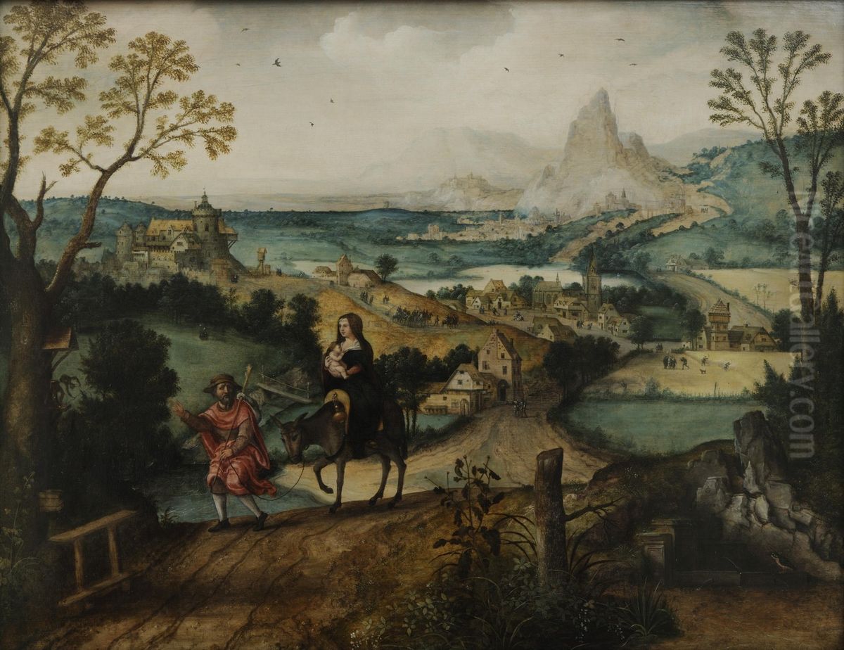 Landscape with flight to Egypt. Oil Painting by Lucas Gassel