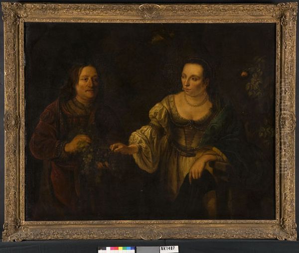 Portret van een man en een vrouw in een landschap Oil Painting by Ferdinand Bol