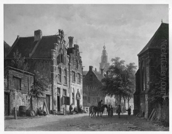 scene in a street Oil Painting by Adrianus Eversen
