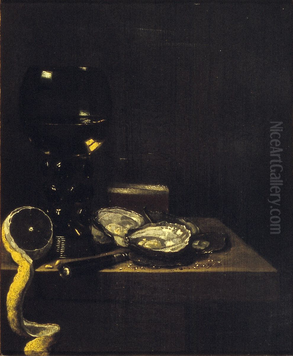 Stilleven met roemer, bierglas en oesters Oil Painting by Jan Jansz van de Velde