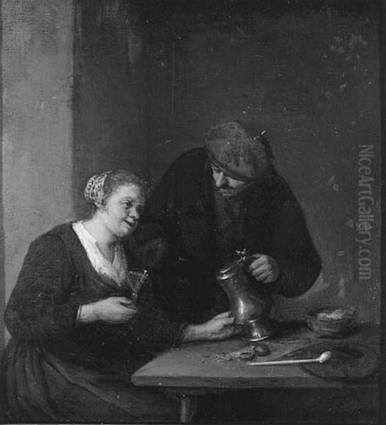 A Couple in an Interior Oil Painting by Adriaen van Ostade