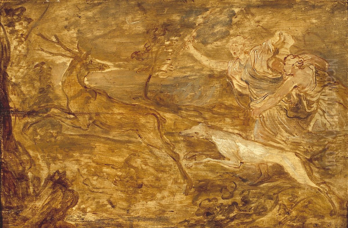 Twee nimfen op hertejacht Oil Painting by Sir Anthony Van Dyck