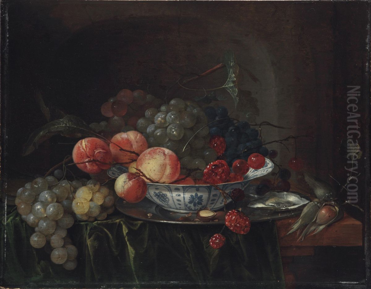 Still Life of Fruit in a Wan-Li Bowl Oil Painting by Jan Davidsz. De Heem