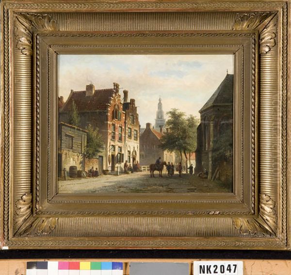 Gezicht op een Nederlandse stad Oil Painting by Adrianus Eversen