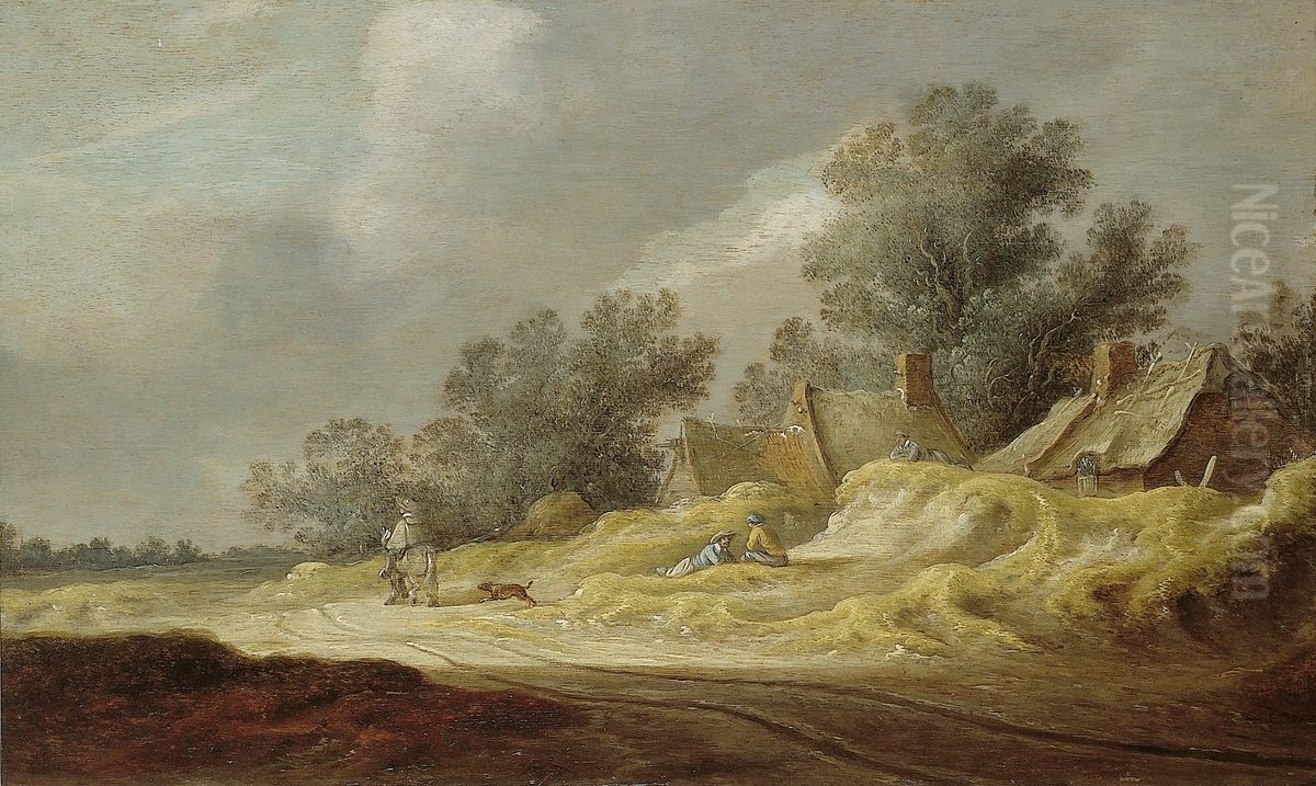 Boerderijen aan een landweg met ruiter Oil Painting by Pieter de Neyn