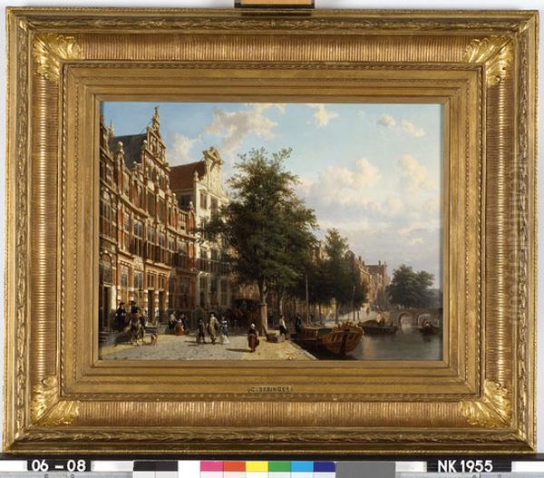 Gezicht op de Herengracht te Amsterdam Oil Painting by Cornelis Springer