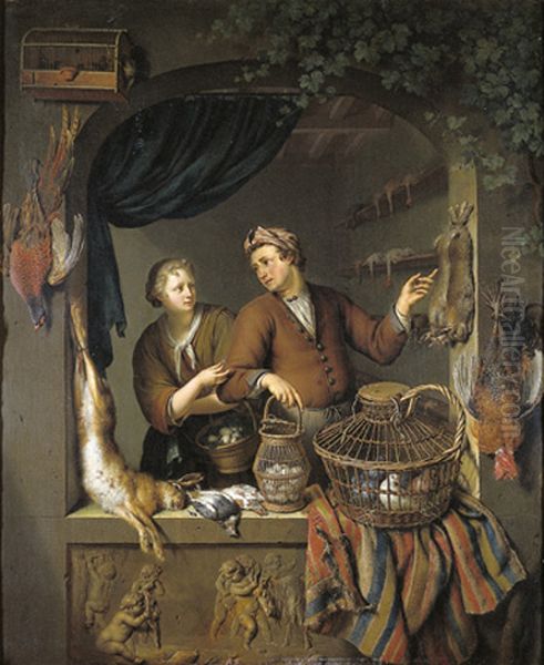 The Poultry Seller Oil Painting by Willem Van Mieris Leiden