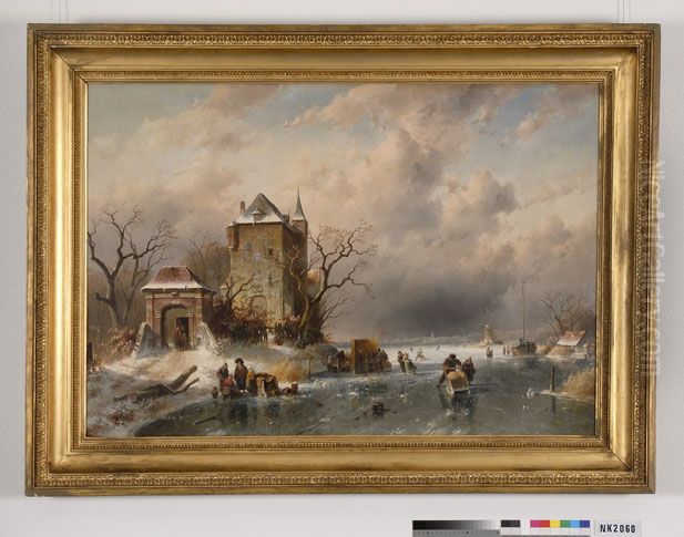 Winterlandschap met schaatsers Oil Painting by Charles Henri Leickert