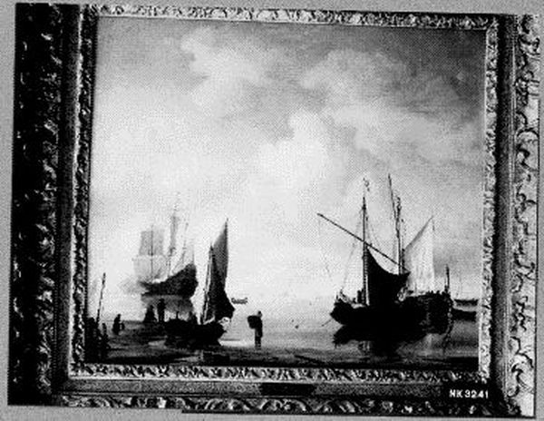 Ships near the Coast at Low Tide Oil Painting by Willem van de Velde the Younger
