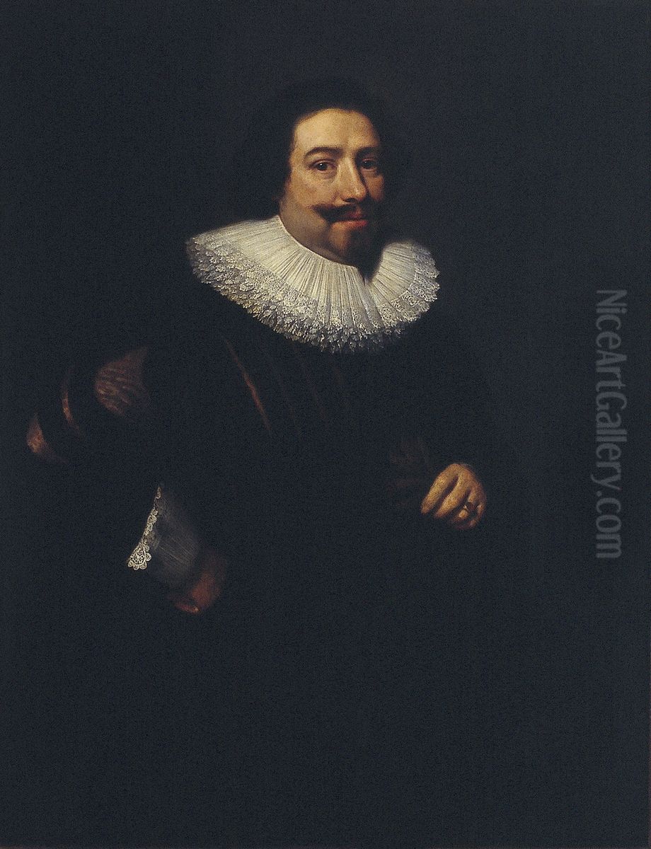 Portrait of a man (Johann Vernatti) Pendant of RM 658 Oil Painting by Michiel Jansz. van Mierevelt
