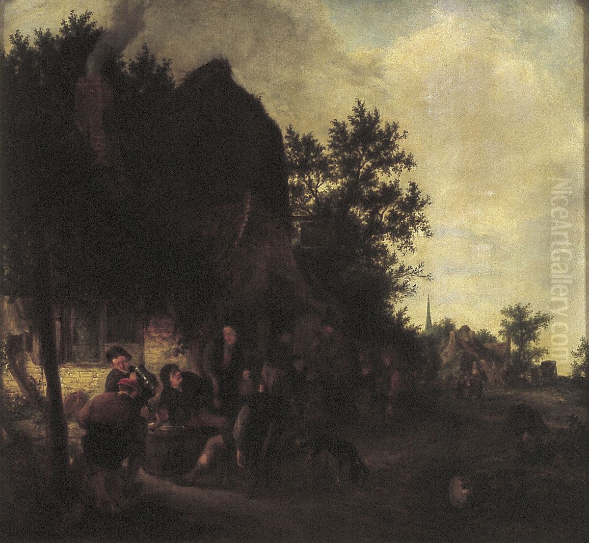 Drinkende boeren voor een herberg Oil Painting by Adriaen van Ostade