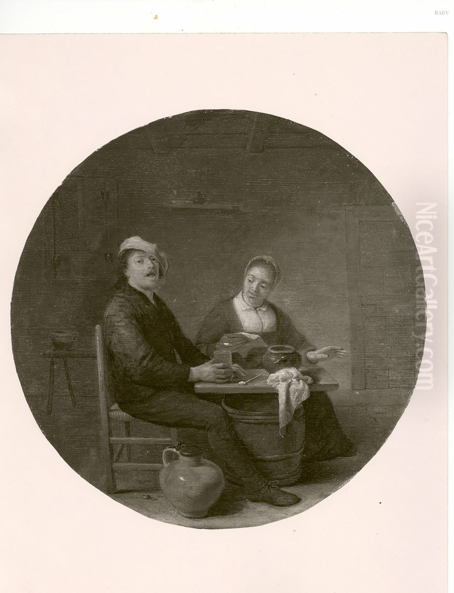 Peasant- Couple at a table eating Oil Painting by Hendrik Martenszoon Sorgh